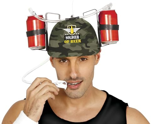 FIESTAS GUIRCA | Soldier of Beer Trinkhelm Grün - Suafhelm mit Dosenhaltern und Trinkschlauch - Partyzubehör für Junggesellenabschiede, Festivals und Oktoberfest - Farbe Grün