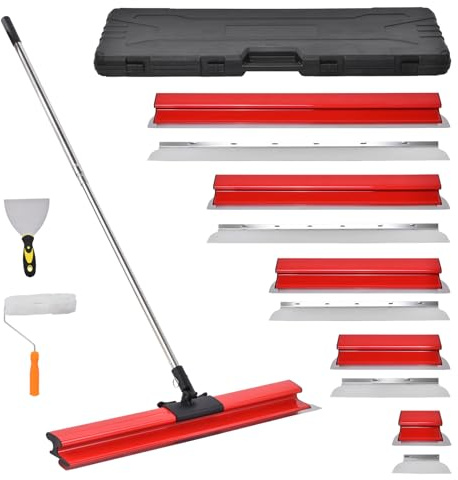 Flächenspachtel Set mit 86cm-2,07cm verstellbarer Teleskopstange Spachtel Set mit 20cm,40cm,60cm,80cm,100cm spachtel Klinge aus Edelstahl(0.3/0.5mm dick) zum Verputzen von Wänden und Decken,Die Röte