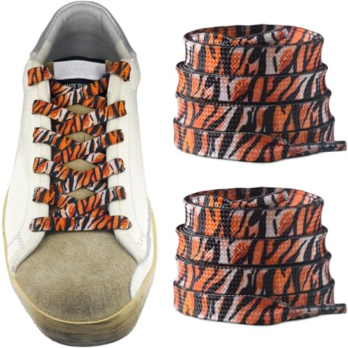 UamGlsob Skosnören med leopardtryck 5/16 tum (8 mm) breda, 100 % polyester platt gepardfärgade skosnören för sneakers, stövlar, ledig