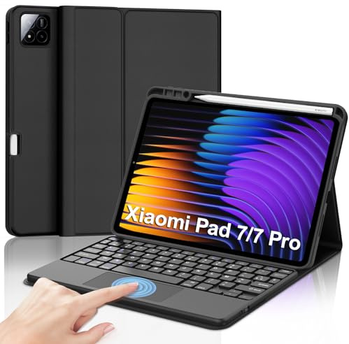 JADEMALL Clavier avec Touchpad pour Xiaomi Pad 7/7 Pro 2025 11.2, AZERTY Français Clavier Bluetooth Magnétique Détachable avec Trackpad pour Tablette Xiaomi Pad 7 Pro, Noir