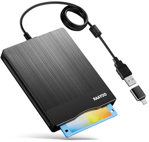 RAAYOO Floppy Disk Reader 3.5 inch USB A/C Floppy Disk Drive for PC Laptop Computer with Windows 11/10/7/XP, External Portable Floppy Disc Drive (Brushed Striation)