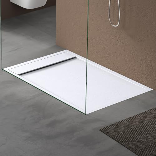doporro Duschtasse Duschwanne 80x120x3cm aus Mineralguss in Weiß | Rechteckig Duschwanne für bodenebene Montage mit DIN-Anschlüssen – stabil & pflegeleicht für moderne Duschen Geoma10