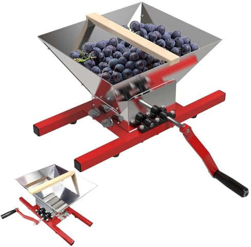 ANGDI Manueller Obst- und Gemüsezerkleinerer, Edelstahl-Obstmühle mit 7 L Fassungsvermögen, tragbarer Apfelzerkleinerer, Handkurbel-Traubenmühle zur Herstellung von Fruchtmark(Grape Crusher)