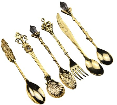 Guaber Confezione da 6 Eleganti Cucchiaini da caffè Vintage per Dessert Utensili Mescolare E Intaglio in Lega Zinco Feste Domestiche Set Stoviglie in Lega Zinco