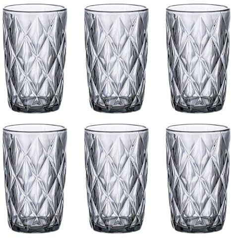 TRESV Set de 6 Vasos Colores o Transparente, Vaso de Cristal agua de 360 ml, Vaso de Agua y Bebidas, Aptos para Lavavajillas (360ml Negro)