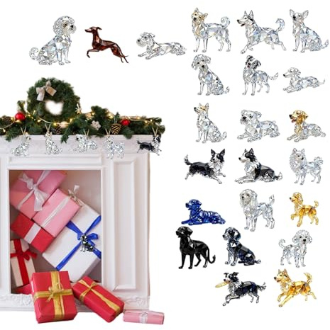 Calendrier de l'Avent Chien en 2025 | Charme Acrylique 2D Décoration,24 Jours Calendrier Compte À Rebours Pendentif Chien,Pour Maison Arbre De Noël Mur Fenêtre Adultes Cadeaux De Fête