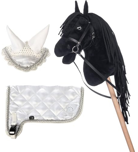 Brama West HKM Hobby Horse Set „Bobby“ – Steckenpferd Bobby + Turnier Decke & Fliegenhaube – Perfekt für Hobby Horsing & Turniere