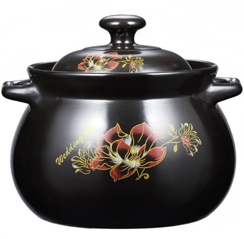 olla de barro, Cacerolas pequeñas de cobre, olla barro, cuenco grande con asa y tapa, cocido(10.5L/9.5Quarts)