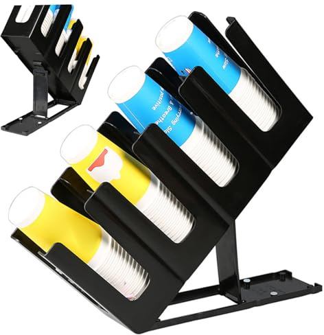 Portavasos de papel 18x5x9.5 Portavasos desechables de plástico negro con 4 compartimentos con base ajustable para ajuste de altura para restaurante, oficina, habitación de invitados, cafetería