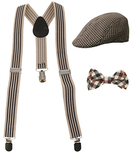 Gazechimp Set Règlable Y-dos Bretelle Suspension Support Pantalon + Cravate + Casquette Béret Vêtement Homme