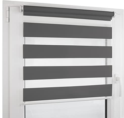 Deco4Me Doppelrollo Klemmfix ohne Bohren - 145 x 200 cm, Anthrazit - lichtdurchlässige & blickdichte Jalousien zum Klemmen - Duo Rollo für Fenster innen, Klemmrollo - Stoffbreite 141 cm