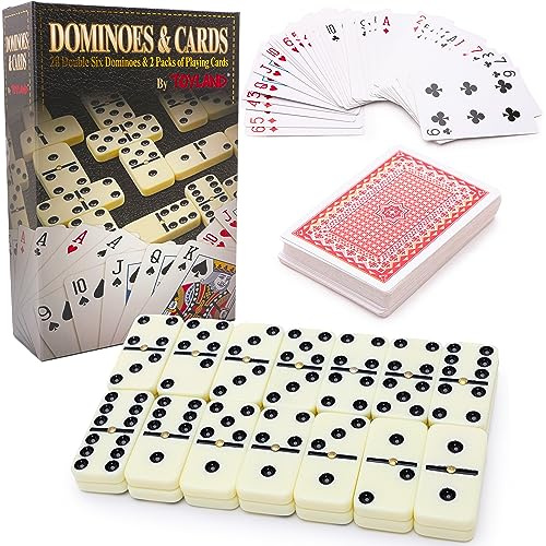 Toyland® 2 en 1 Jeux - Doublé Six Dominos et 2 Paquets de Cartes à Jouer - Jeux de Famille - Jeux de Société Classiques