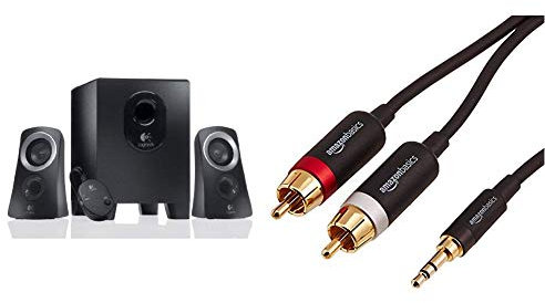 Logitech Speaker System Z313 Haut-parleurs 2.1 Subwoofer 25 Watts Noir & Amazon Basics Câble Adaptateur RCA 3,5 mm vers 2 mâles - 2,44 m