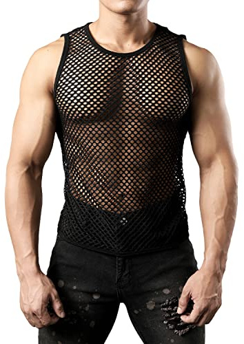 JOGAL Camiseta interior de malla sin mangas transparente para hombre