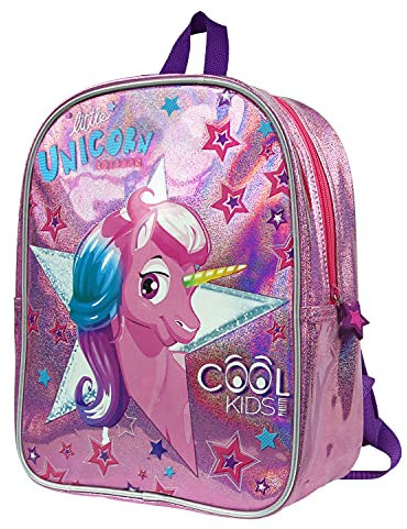 PERLETTI Zaino Unicorno con Glitter Rosa - Zainetto Bimba 2/5 Anni con Brillantini Rosa per Scuola Materna Asilo Viaggi - Cartella Olografica Catarifrangente con Stelle - 31x23x8 cm