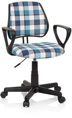 hjh OFFICE 725109 Barnsnurrstol KIDDY CD fyrkantigt tyg blå/vit barn skrivbordsstol rutig, ryggstöd justerbar höjd