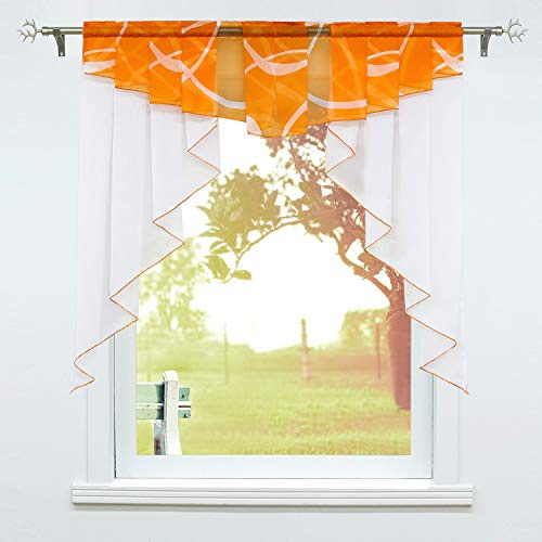 SCHOAL Scheibengardinen mit Kräuselband/Tunnelzug, BxH 80x80 cm Orange | Küche Bistrogardinen, Voile Transparente Kurzgardinen, Kleinfenster Gardinen, 1 Stück