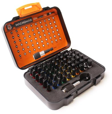Machoman S2 Schraubendreherbits 61 Teile, 60 mm Schnell-Bithalter | Für Bohrmaschine Akkuschrauber, Möbel Scharniere Schlösser Geräte, PH PZ Torx Hex Bits