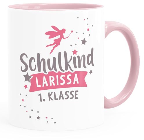 SpecialMe® Kindertasse Schulkind Erste Klasse Wunschname Geschenk zur Einschulung für Mädchen personalisiert Inner-rosa Keramik-Tasse