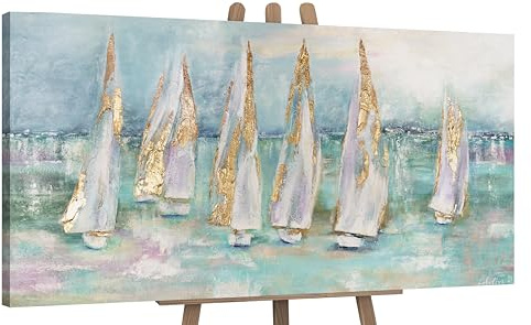 YS-Art Abstrakt Acrylbild Segelboote moderne blaue Meereslandschaft
