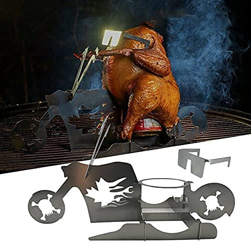 Bomoya Tragbarer Hühnerständer für Bier, amerikanisches Motorrad, BBQ, Edelstahlgestell mit Gläsern, für drinnen und draußen, Bier-Hühnerbräter, Grillzubehör, Grillzubehör