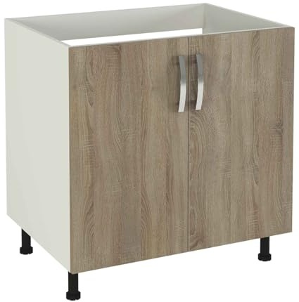 PEGANE Meuble Bas de Cuisine pour evier 2 Portes Coloris chêne Cortez - Hauteur 85 x Longueur 80 x Profondeur 58 cm
