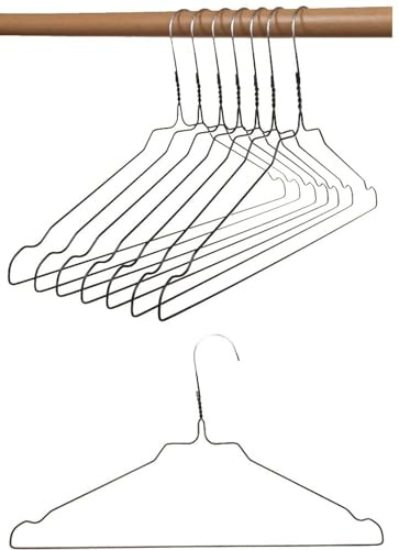 HAGSPIEL Kleiderbügel aus Metall, Drahtbügel aus hochwertige Zinkbeschichtung, mit Steg und Rockkerben (Schwarz, 100 St. 2,3 mm schwarz)