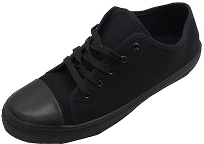 GladRags Mens Boys Low Top Canvas Lace Up Trainers Pumps Plimsolls, All Black Size 7