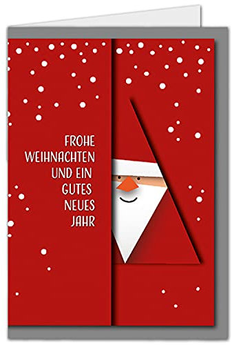 NEUSER PAPIER 5 XL Weihnachtskarte DIN A5 mit rotem Weihnachtsmann Motiv - Faltkarten mit Weihnachtsmotiv - 14,8 x 21 cm - Weihnachtsgrüße für Firmen und Privat