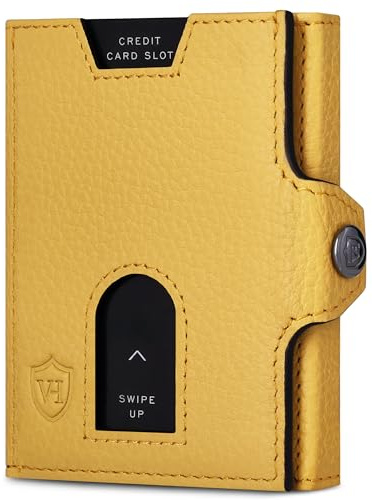 VON HEESEN Slim Wallet mit RFID Schutz - Geldbörse Herren klein - Mini Geldbeutel Damen Portmonee - Kartenetui Echtleder Karten Portemonnaie - Leder Kreditkartenetui Gelb