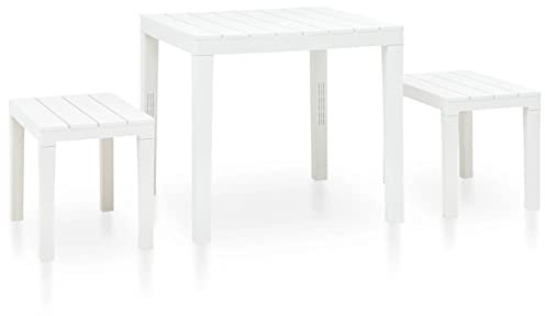 MOONAIRY Gartentisch mit 2 Bänken, Gartenmöbel Set, Garnitur, Sitzgarnitur Garten, Balkon Möbel Set, Garten Möbelsets, Kunststoff Weiß