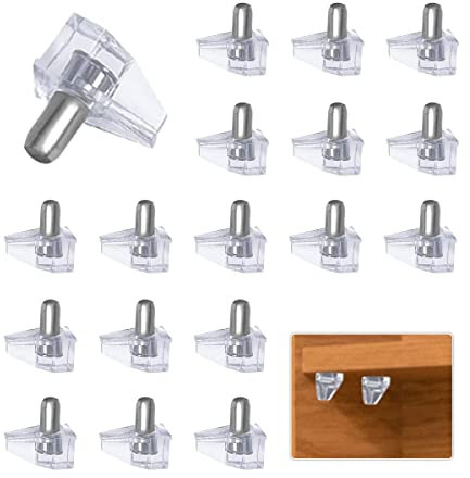 20 Stück 5 mm transparente Kunststoff-Schrankregal-Stützstifte, transparente Regalstütze, Regalstifte, Regalhalter-Ersatzklammern, Regalhalter-Halterung, Stahlstifte