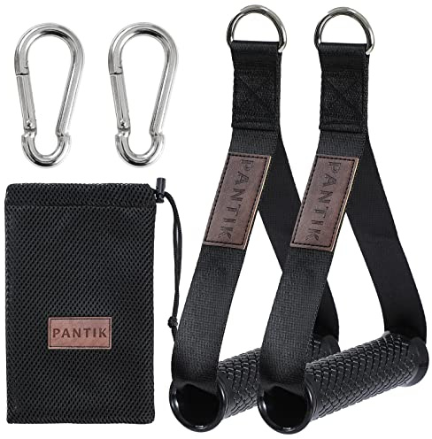 PANTIK Kraftiga Träningshandtag för Gym Kabelmaskin - D-Ringar och Stigbygel med Motståndsband, Fitness Grepp, Nylonrem, Solida ABS-Kärnor med Karbinhakar - Set med 2