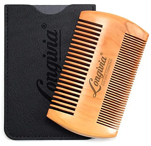 Longivia® Bartkamm Holz Ökologisch 100% Birnbaumholz Beard Comb Wood Bartpflege für Männer Holzkamm Grobe und Feine Zinken Set – Hochwertig Bart Kamm