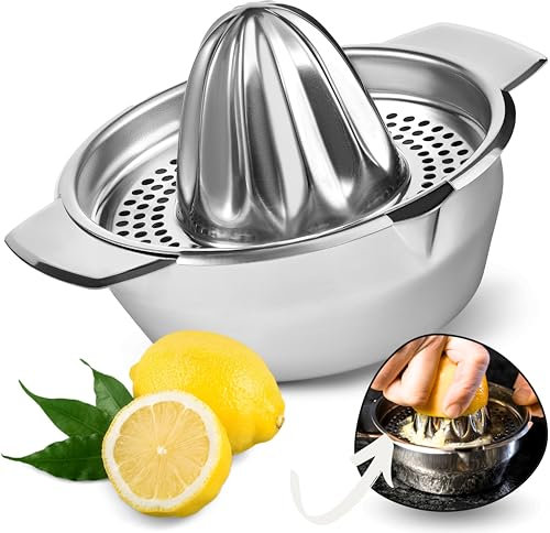 LINFELDT® 450ML Zitronenpresse Edelstahl - Orangen & Limetten - Rostfrei & Spülmaschinenfest - fängt Kerne & Fruchtfleisch auf - 16,7B x 13,5H cm