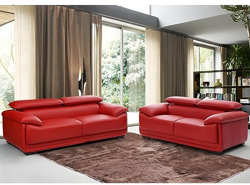 Vente-unique-Couchgarnitur Leder 3+2 - Rot - MACELO