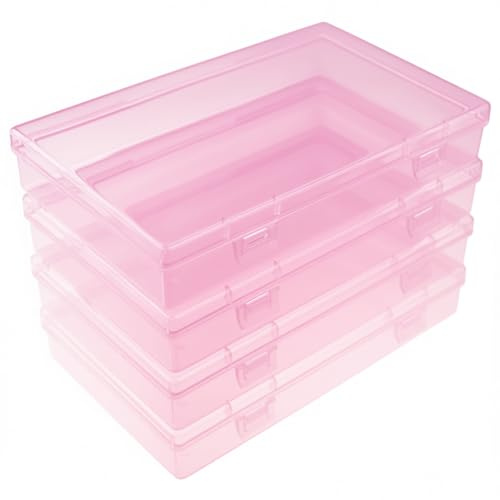 Goodma Rechteckige Kunststoffboxen, Rosa, 180 x 110 x 30 mm | 4 Stück, Leere Aufbewahrungsbehälter, Mit Klappdeckel, Für kleine Gegenstände und Bastelprojekte