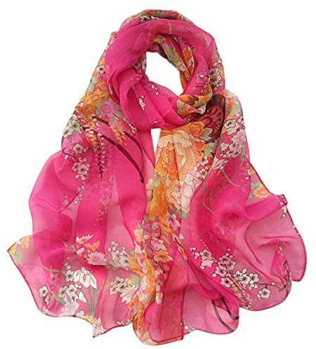 FAIRYGATE Silk Scarf for Women UK Lady Womens Colourful Long Print Chiffon Scarfs Wraps Shawl Soft Ladies Scarves A4710