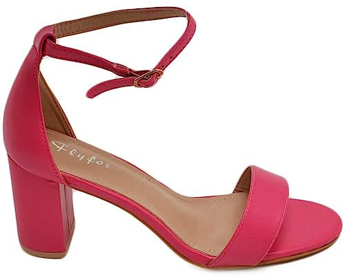 Sandalo Alto Donna Fucsia con Tacco Doppio 6 cm Cinturino alla Caviglia Linea Basic Cerimonia Evento Elegante (37 EU)