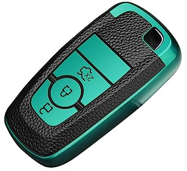 KUNIO Schlüsselhülle Passt für Ford Mondeo Mustang Explorer EcoSport S-Max Ranger Fiesta F150 F250 TPU Leder-Textur Schlüsseletui Autoschlüssel Hülle Schlüsselschutz 3 Tasten Grün