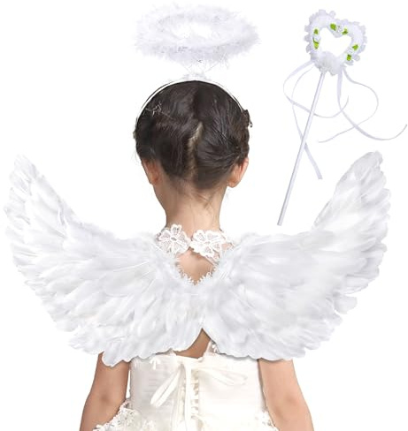Goenb Engel Kostüm Damen, Engelsflügel Amor Kostüm Damen mit Heiligenschein Engel für Engelskostüm Damen Kinder Herren Erwachsene auf Karneval Geburtstag Thematische Party