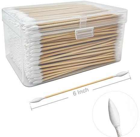 PINGMIC 400 pezzi (800 punte) Long Cotton Swab Without Barbs – Cotton Swabs with Wood Sticks, Long Cotton Swabs for Gun Cleaning Machinery Pets Makeup. Bamboo Stick with Storage Box