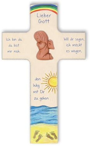 Fritz Cox Kinderkreuz mit Engel 'Ich bin da du bist mir nah' | Wandkreuz | 20cm x 12cm | Für Kinder, Mädchen und Jungen | Wandmontage | Schlafzimmer