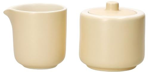 Ritzenhoff & Breker Jasper 2tlg. Set Milchkännchen 140ml & Zuckerdose 240ml Vanille I Sahne-Kanne, Gießer für Kondensmilch, Dose mit Deckel für Würfelzucker I Kaffee-Zubehör aus Steingut