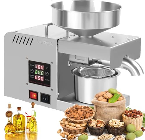 URJWAN Kitchen Oil Press Machine, 610w Hot and Cold Press Stainless Steel Seed Oil Machine, with High Power Heater & Integrated Intelligent Control, for Peanut Sunflower Sesame