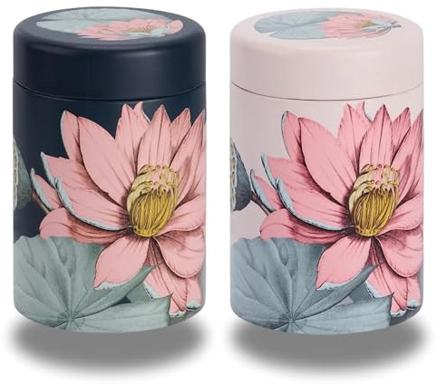 MediMuc Dose Padma je 125g - 2er Set - mit blumigen Motiven aufwendig lackiert, Drehverschluss - Vorratsdose, Kaffee- Teedose lebensmittelecht - Ø 7,5cm Höhe 11,0cm