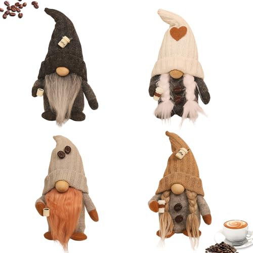 FZQBEY Kaffee Wichtel Deko Wichtel, Kaffee Wichtel Frühlingsdeko, Handgemachte Plüsch Kaffee Zwerge, Kaffee GNOME Dekor Wichtel Figuren Deko Frühling, Kaffee Liebhaber Geschenke für Küche Home