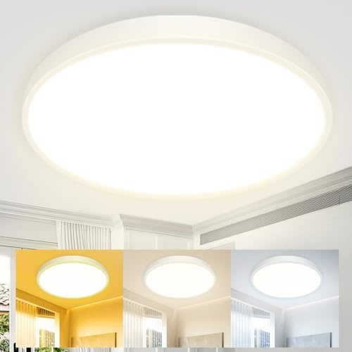hepside zemty Plafoniera Led Moderna - 3000K/4500K/6000K Plafoniere Soffitto, 28W 3200LM Super Luminoso Lampada per Bagno Camera da letto Salotti Cucina Cantina Ø29.5 cm