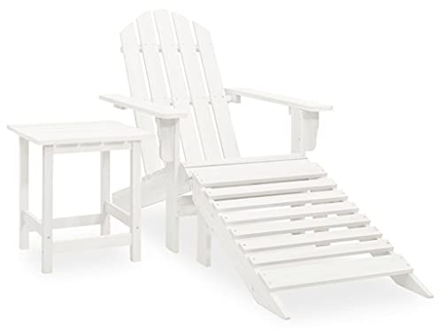 Makastle Adirondack Stuhl mit Fußstütze &Tisch, Gartenstuhl aus Massivholz mit Rückenlehne & Armlehnen, Gartensessel Holzstuhl Relaxstuhl für Balkon und Terrasse, Tannenholz Weiß