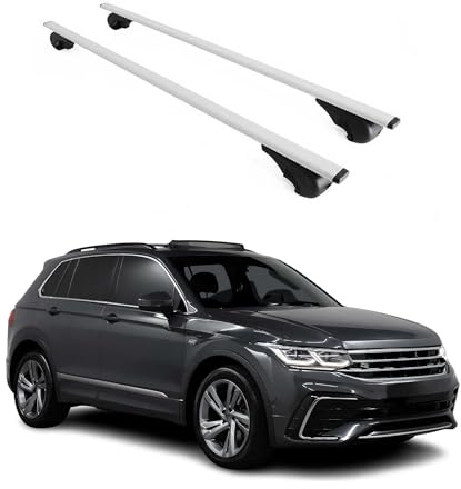 OMAC Dachträger für VW Tiguan 2016-2023 Stahl 2 Stangen Silber | Abschließbar, bis 75 kg Traglast, Querträger, Grundträger